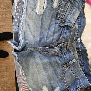 Old Navy Blue and White Jean Shorts Distressed Frayed Hem